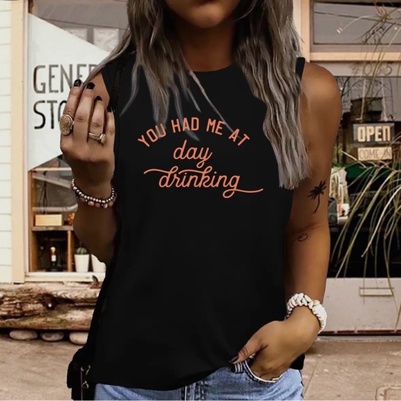 “You Had Me at Day Drinking” Black Tank Top - Picture 1 of 2